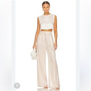 NONchalant Pants Roxanne Wide Leg Sequin in Blush Cream